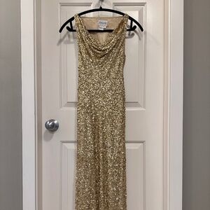 Gilar Gold Sequin Cowl Neck Maxi Dress